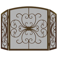 Victorian Scroll steel folding fireplace screen with hand-formed scrollwork and trifold design