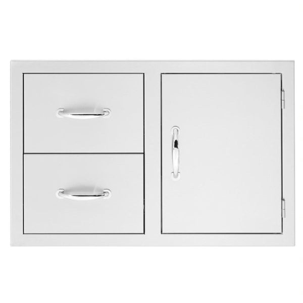 Summerset 30" 2-Drawer & Access Door Combo stainless steel outdoor kitchen storage unit with magnetic latches and smooth ball bearing slides