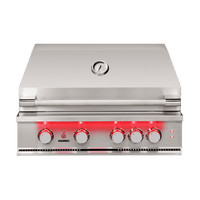 TrueFlame 32 inch built-in stainless steel grill with LED lighting and heat zone separators