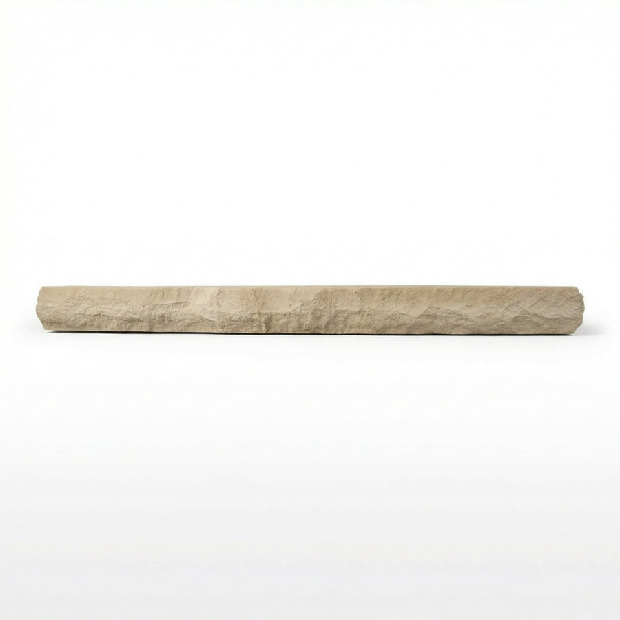 Rockface Stone concrete mantel in Turfway Tan