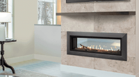 Majestic Echelon II See-Through 48 direct vent gas fireplace product shot with flame
