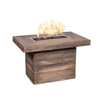 Alberta Wood Grain 24-inch natural gas fire pit with electronic ignition in ivory color burning flame