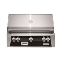 Alfresco ALXE 36-Inch built-in natural gas grill with stainless steel finish and integrated rotisserie system