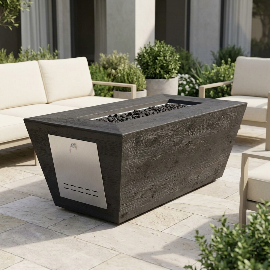 The Outdoor Plus 72" Rectangular Plymouth Fire Pit — 24" Tall — Wood Grain