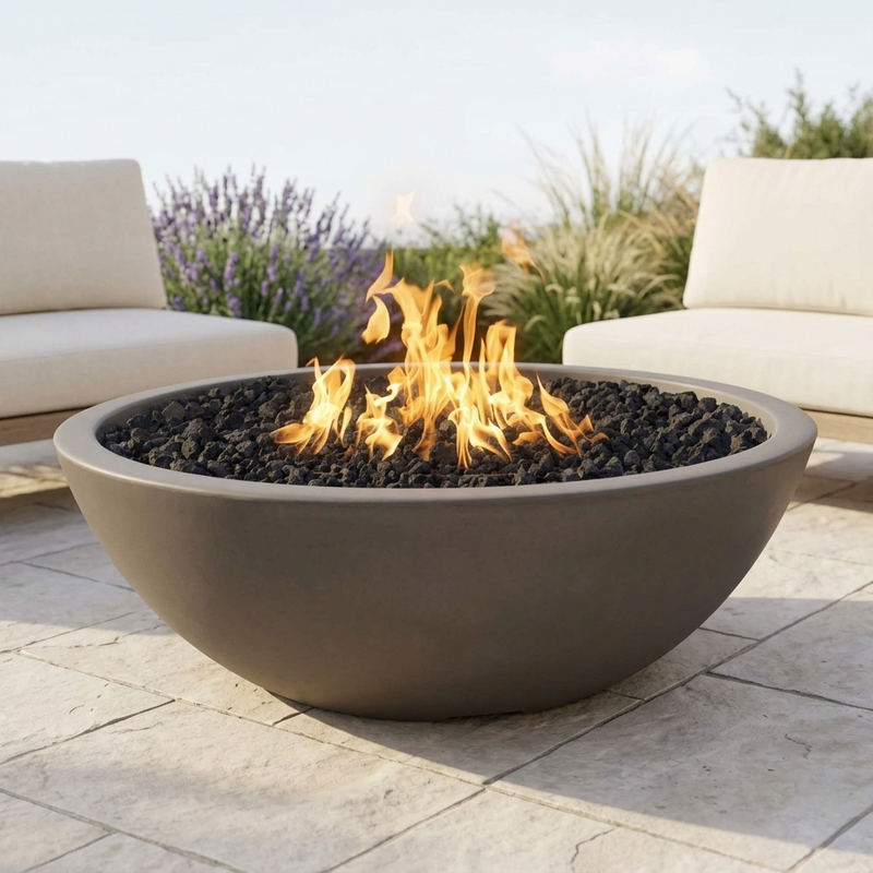 The Outdoor Plus 60" Sedona FIre Pit — Narrow Ledge — GFRC — Plug & Play — patio view