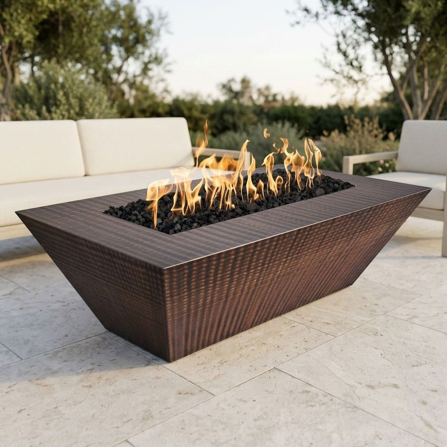 The Outdoor Plus 96" Atlantic Fire Pit — 18" Tall — Hammered Copper