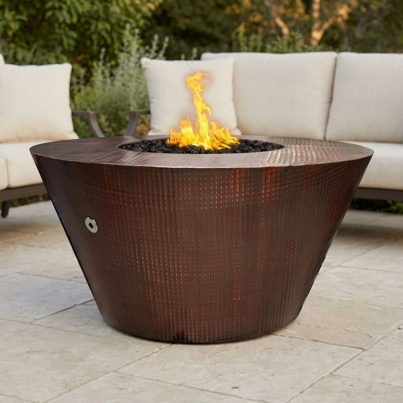 The Outdoor Plus 48" Martillo Fire Pit — Hammered Copper — patio view