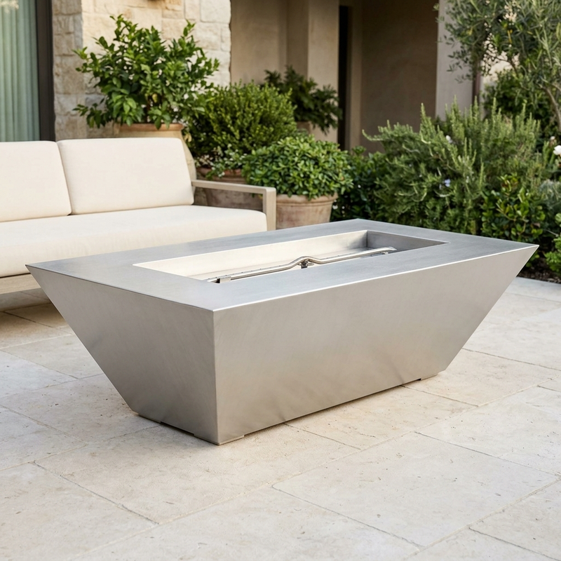 The Outdoor Plus 84" Atlantic Fire Pit — 18" Tall — Stainless Steel — patio view