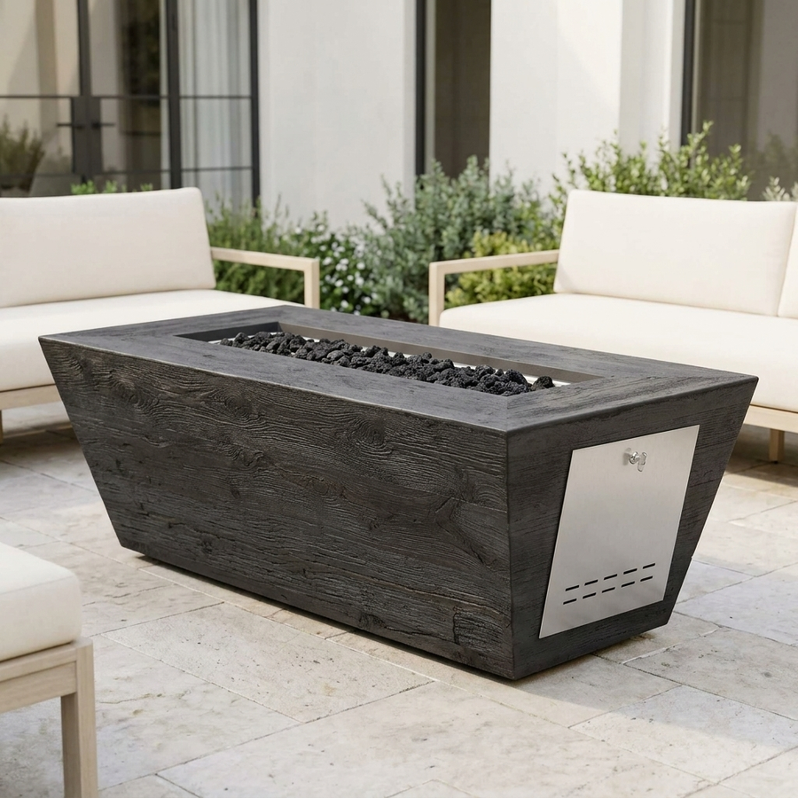 The Outdoor Plus 72" Rectangular Plymouth Fire Pit — 16" Tall — Wood Grain