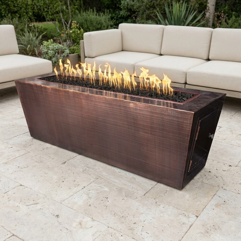 The Outdoor Plus 72" Mesa Fire Pit — Hammered Copper — patio view