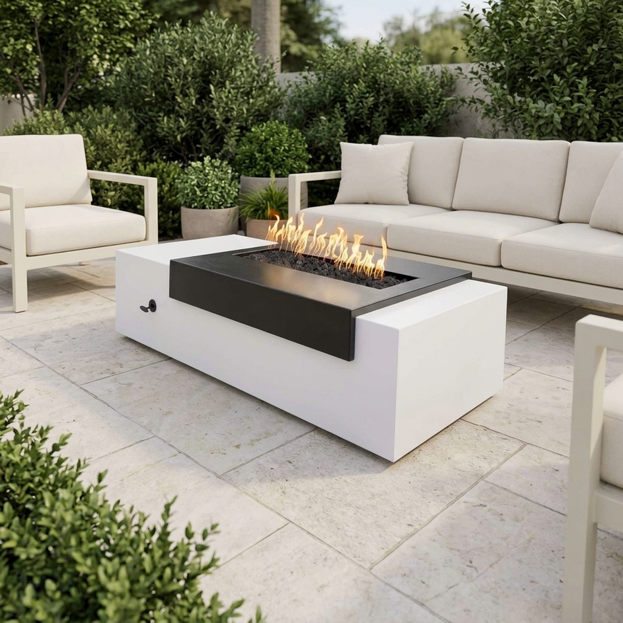 The Outdoor Plus 84-Inch Moonstone Fire Pit — Black & White