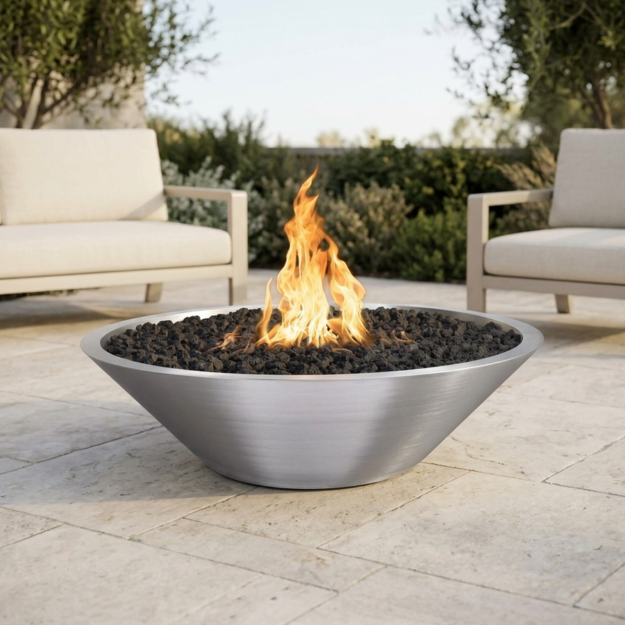 The Outdoor Plus 48" Cazo Fire Pit — Narrow Ledge — Stainless Steel