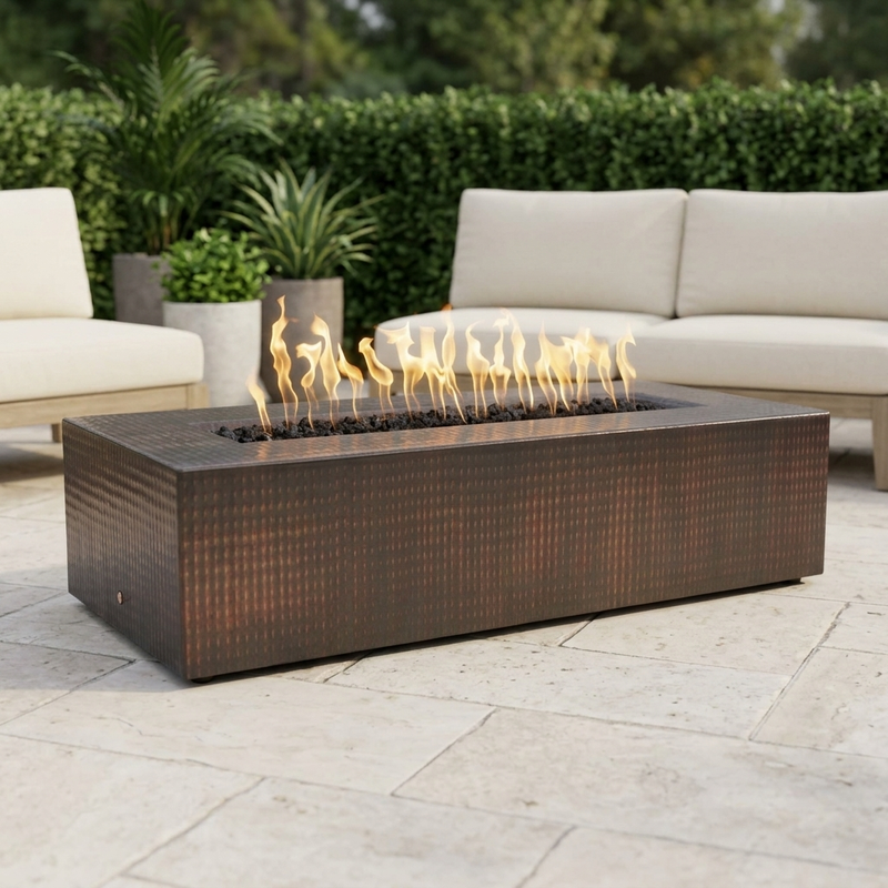 The Outdoor Plus 60" Regal Fire Pit — Hammered Copper — patio view