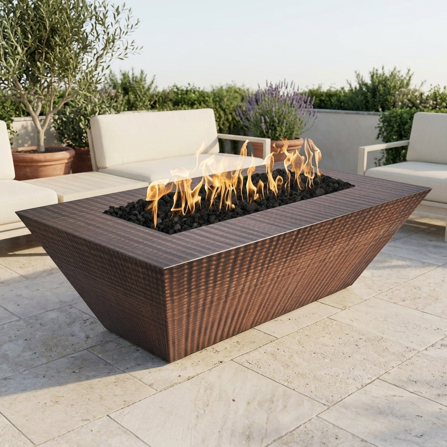 The Outdoor Plus 84" Atlantic Fire Pit — 24" Tall — Hammered Copper