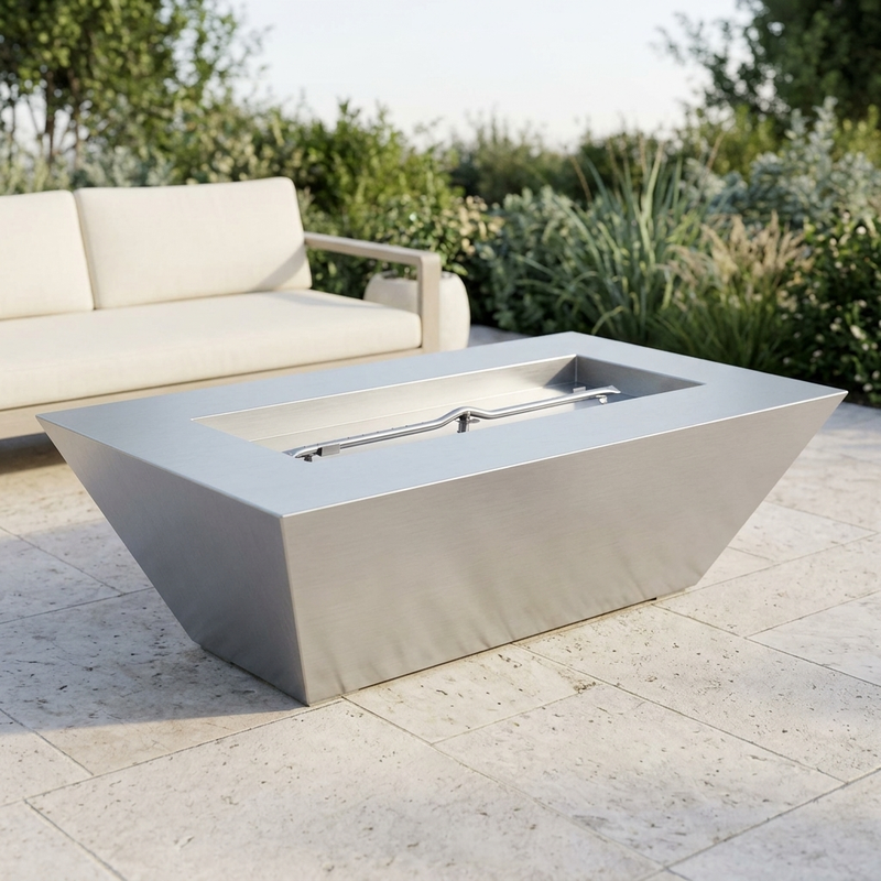 The Outdoor Plus 72" Atlantic Fire Pit — 18" Tall — Stainless Steel — patio view