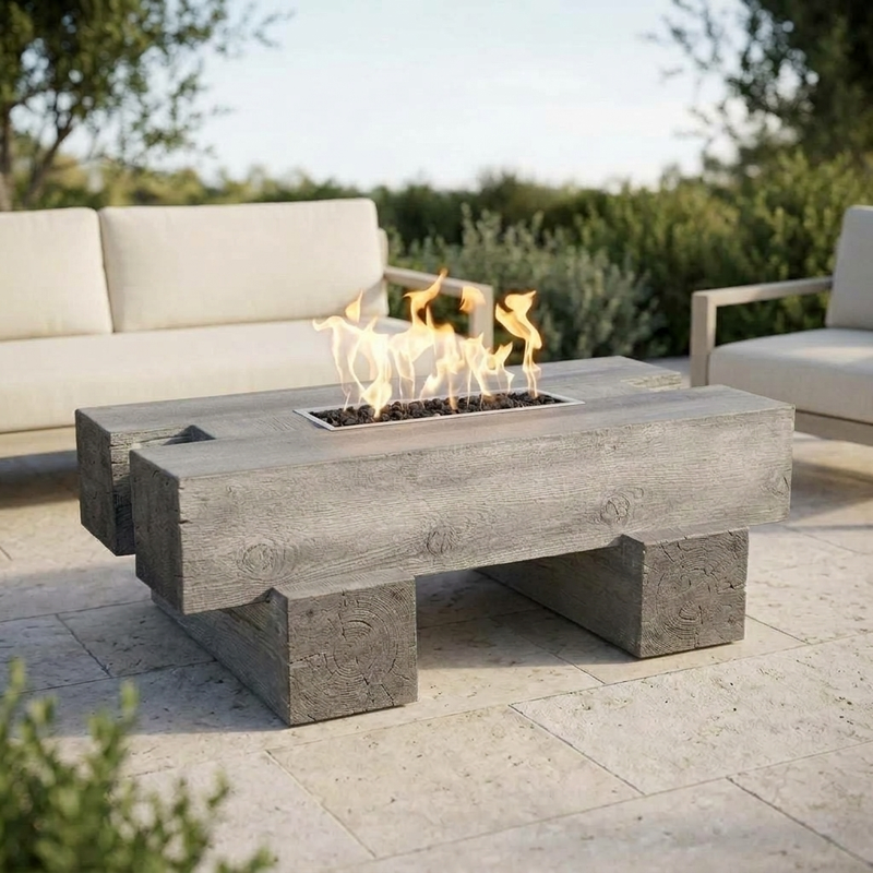 The Outdoor Plus 60" Palo Fire Pit — Wood Grain — patio view