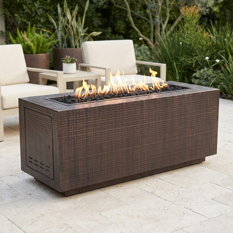The Outdoor Plus 60" Pismo Fire Pit — Hammered Copper — patio view