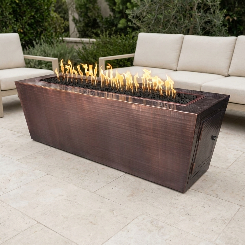 The Outdoor Plus 84" Mesa Fire Pit — Hammered Copper — patio view