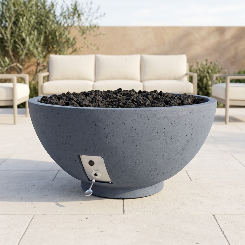 Firegear Sanctuary 2 39-Inch Concrete Fire Bowl — Pro Brass Burner with Lava Rock — patio view
