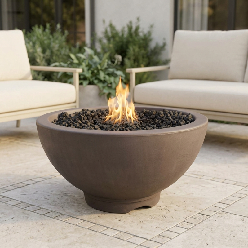 The Outdoor Plus 38" Sonoma Fire Pit — GFRC — Plug & Play — patio view