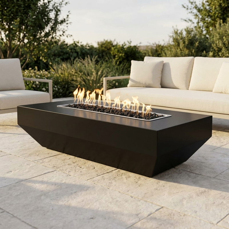 The Outdoor Plus 72" Moderno Fire Pit — Powder Coat — patio view