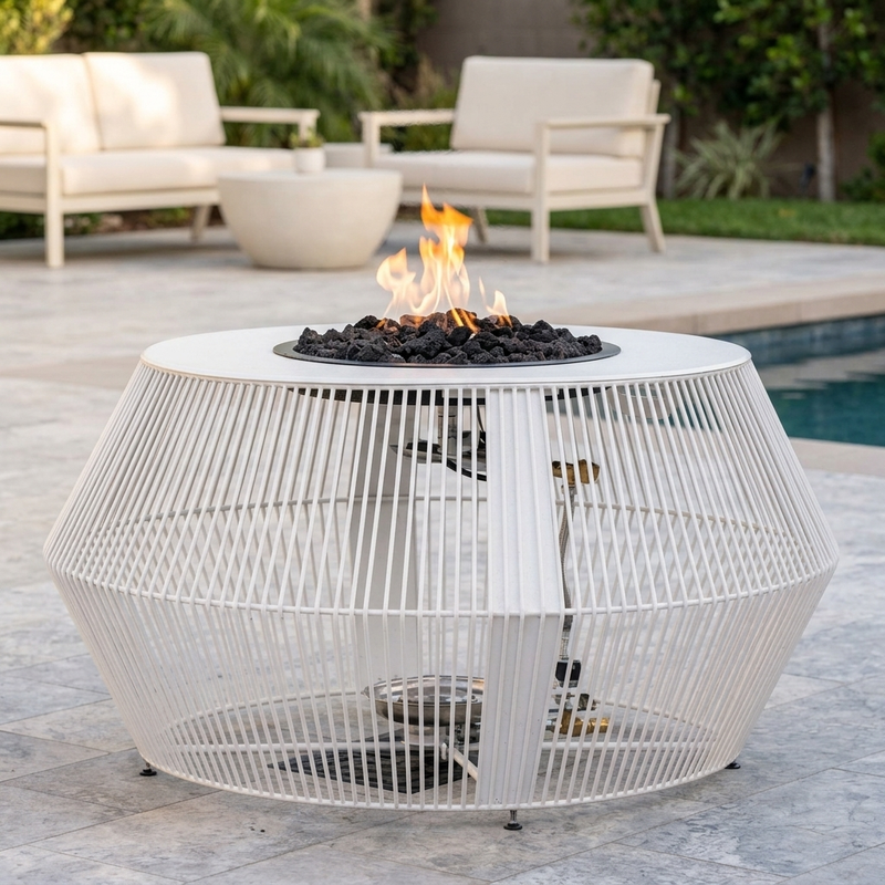 The Outdoor Plus 60-Inch Cesto Fire Pit — White — patio view