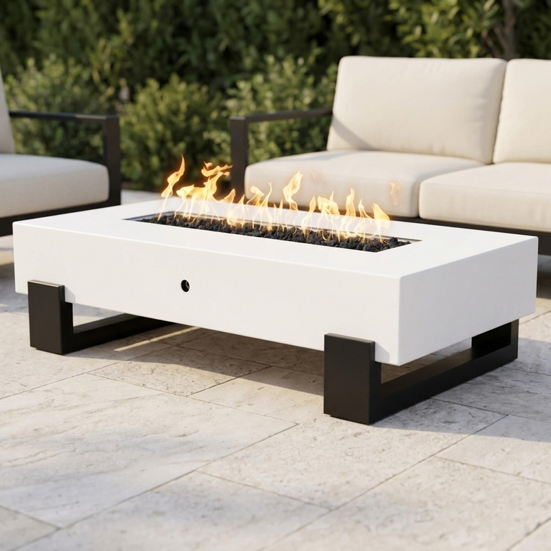 The Outdoor Plus 42-Inch Baja Fire Pit — Black & White — patio view