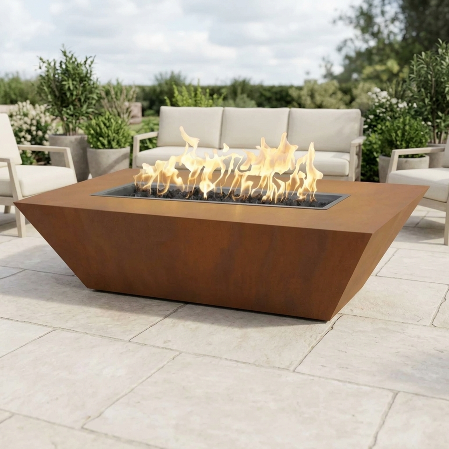 The Outdoor Plus 96" Atlantic Fire Pit — 24" Tall — Corten Steel