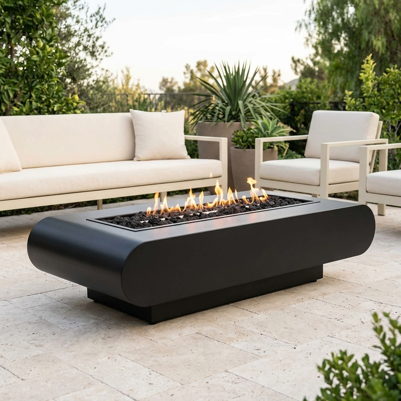 The Outdoor Plus 84" La Jolla Fire Pit — Powder Coat — patio view