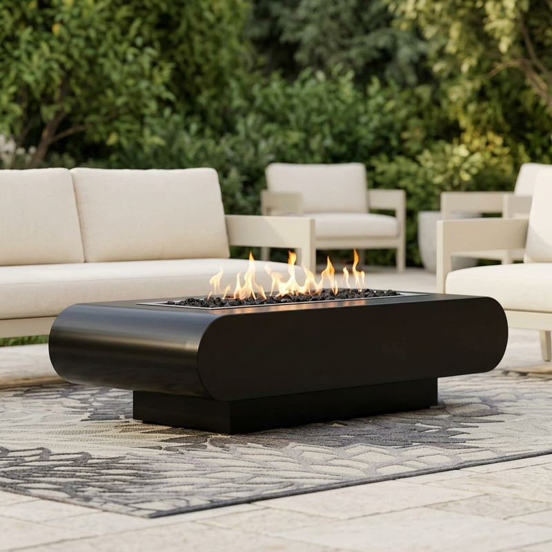 The Outdoor Plus 48" La Jolla Fire Pit — Powder Coat — patio view