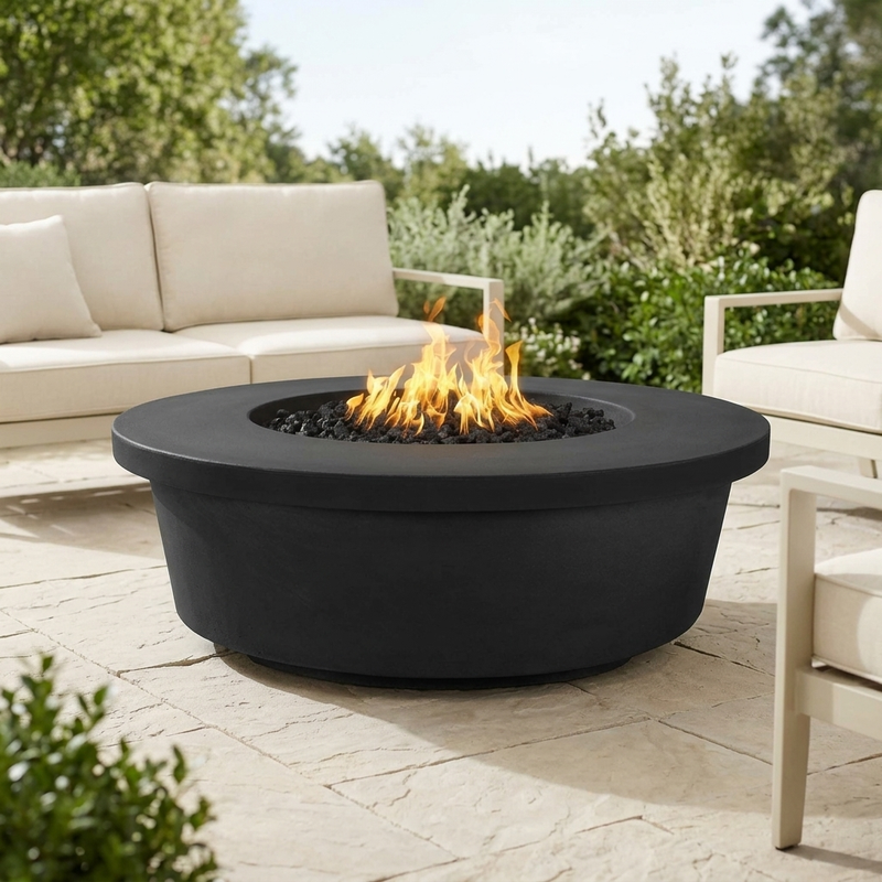The Outdoor Plus 48" Tempe Fire Pit — GFRC — Plug & Play — patio view
