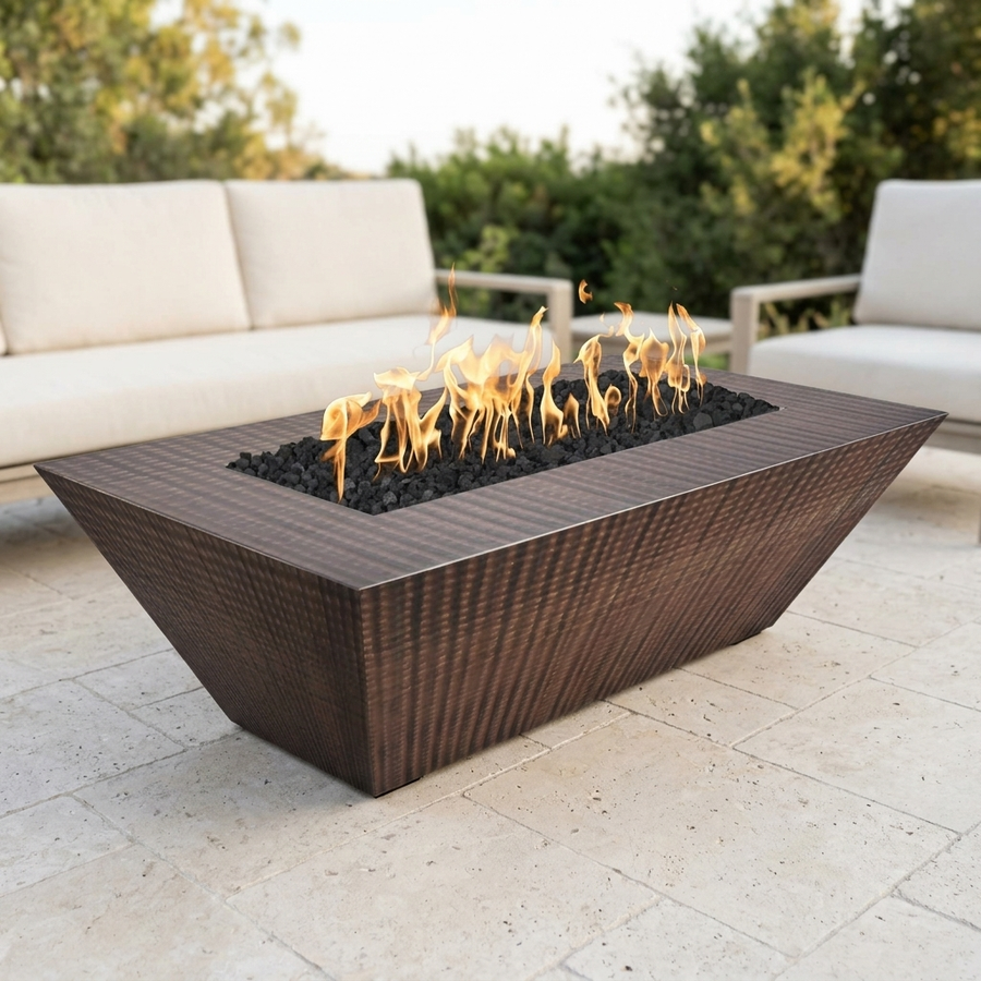The Outdoor Plus 96" Atlantic Fire Pit — 24" Tall — Hammered Copper