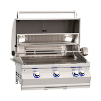 Fire Magic Aurora A660i Built-In Gas Grill — manufacturer view, solid hood, shown with rotisserie and standard burners