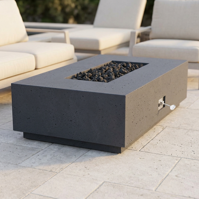Firegear Sanctuary 1 56-Inch Concrete Fire Table — Pro Brass Burner with Lava Rock — alternate view