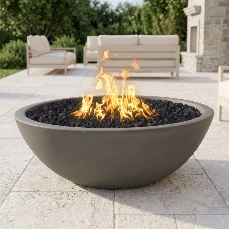 The Outdoor Plus 60" Sedona FIre Pit — Narrow Ledge — GFRC — Match Lit — alternate view