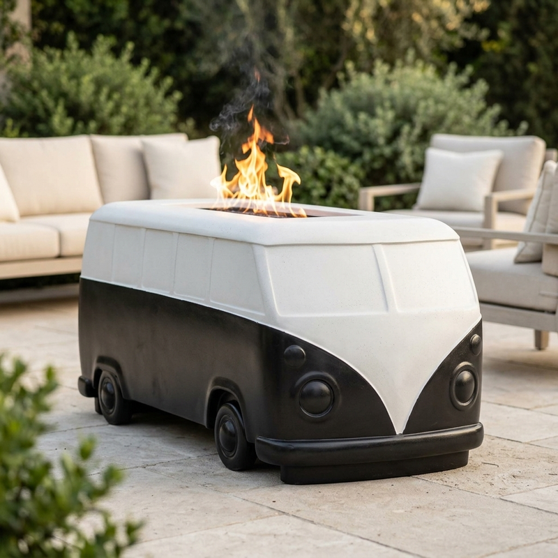 The Outdoor Plus 48" Classic Bus Fire Pit Black & White — B&W GFRC — alternate view