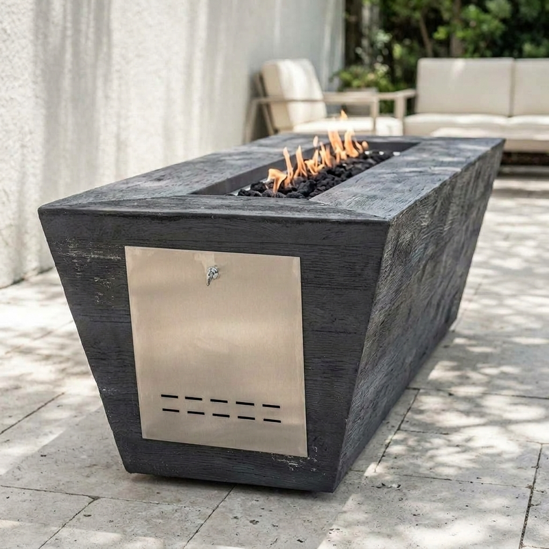 The Outdoor Plus 84" Rectangular Plymouth Fire Pit — 24" Tall — Wood Grain — alternate view