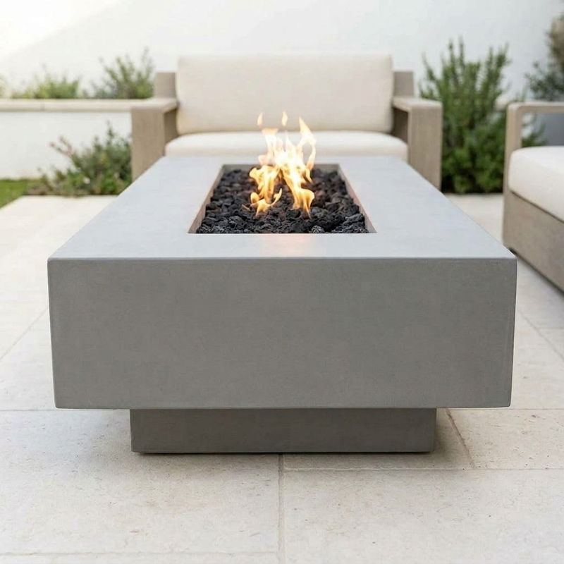 Del Mar 60-Inch GFRC Fire Pit — Fire Glow Push Button — Natural Gray alternate view