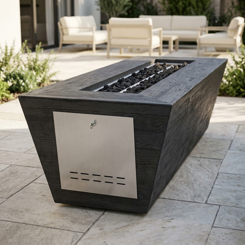 The Outdoor Plus 72" Rectangular Plymouth Fire Pit — 16" Tall — Wood Grain — alternate view