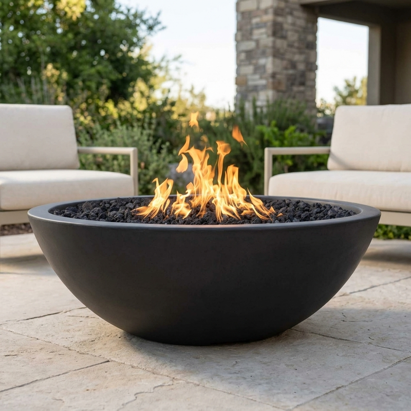 The Outdoor Plus 48" Sedona Fire Pit — Narrow Ledge — GFRC — Black — alternate view