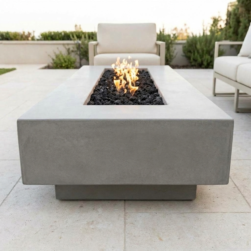 Del Mar 96-Inch GFRC Fire Pit — Fire Glow Push Button — Natural Gray alternate view