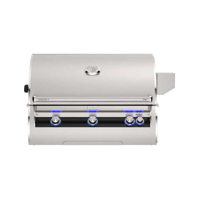 Fire Magic Echelon Diamond E790i Built-In Gas Grill — Analog Control — manufacturer view, solid hood