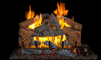 Real Fyre 30" Charred Cinder Split Vented Gas Log Set — original product reference. Arrangement and burner hardware vary by selected size and configuration.