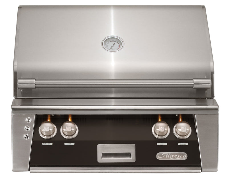 Alfresco ALXE 30-Inch Built-In Natural Gas Grill — Jet Black Matte — manufacturer front view