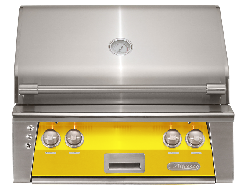 Alfresco ALXE 30-Inch Built-In Natural Gas Grill — Traffic Yellow Gloss — manufacturer front view