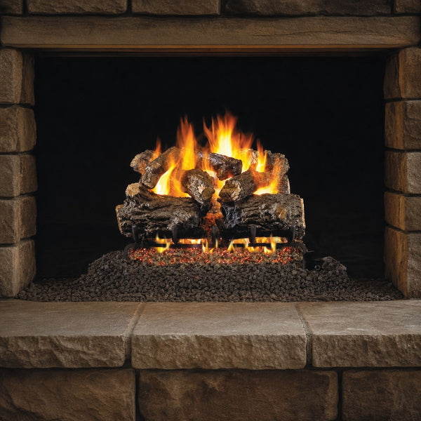 16" Burnt Rustic Oak Vented Gas Log Set | Real Fyre
