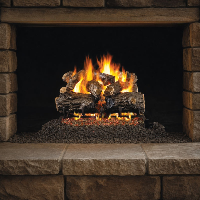 16" Burnt Rustic Oak Vented Gas Log Set | Real Fyre