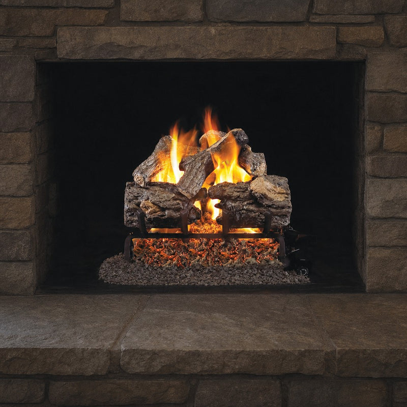 16" Burnt Rustic Oak Vented Gas Log Set | Real Fyre