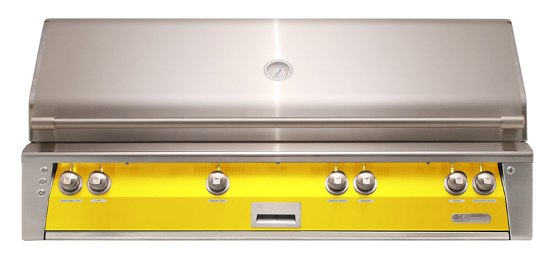 Alfresco ALXE 56-Inch Built-In Natural Gas Grill with Sear Zone — Traffic Yellow Gloss — manufacturer front view