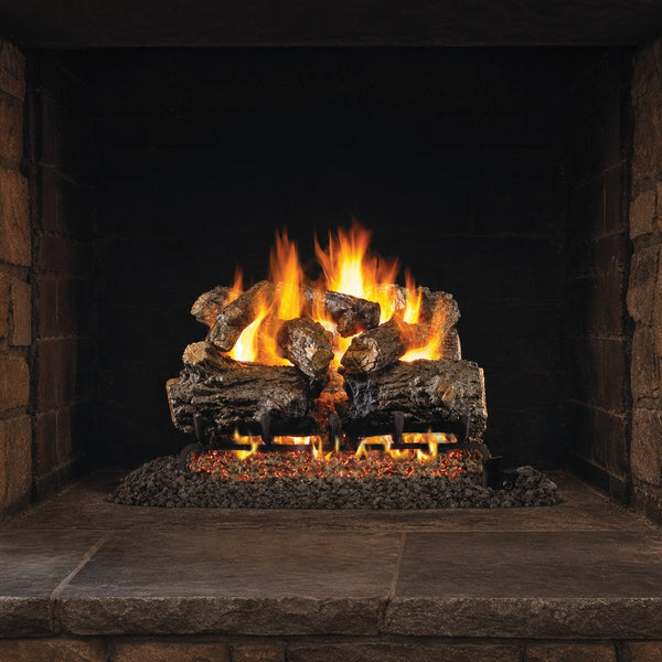 18" Burnt Rustic Oak Vented Gas Log Set | Real Fyre